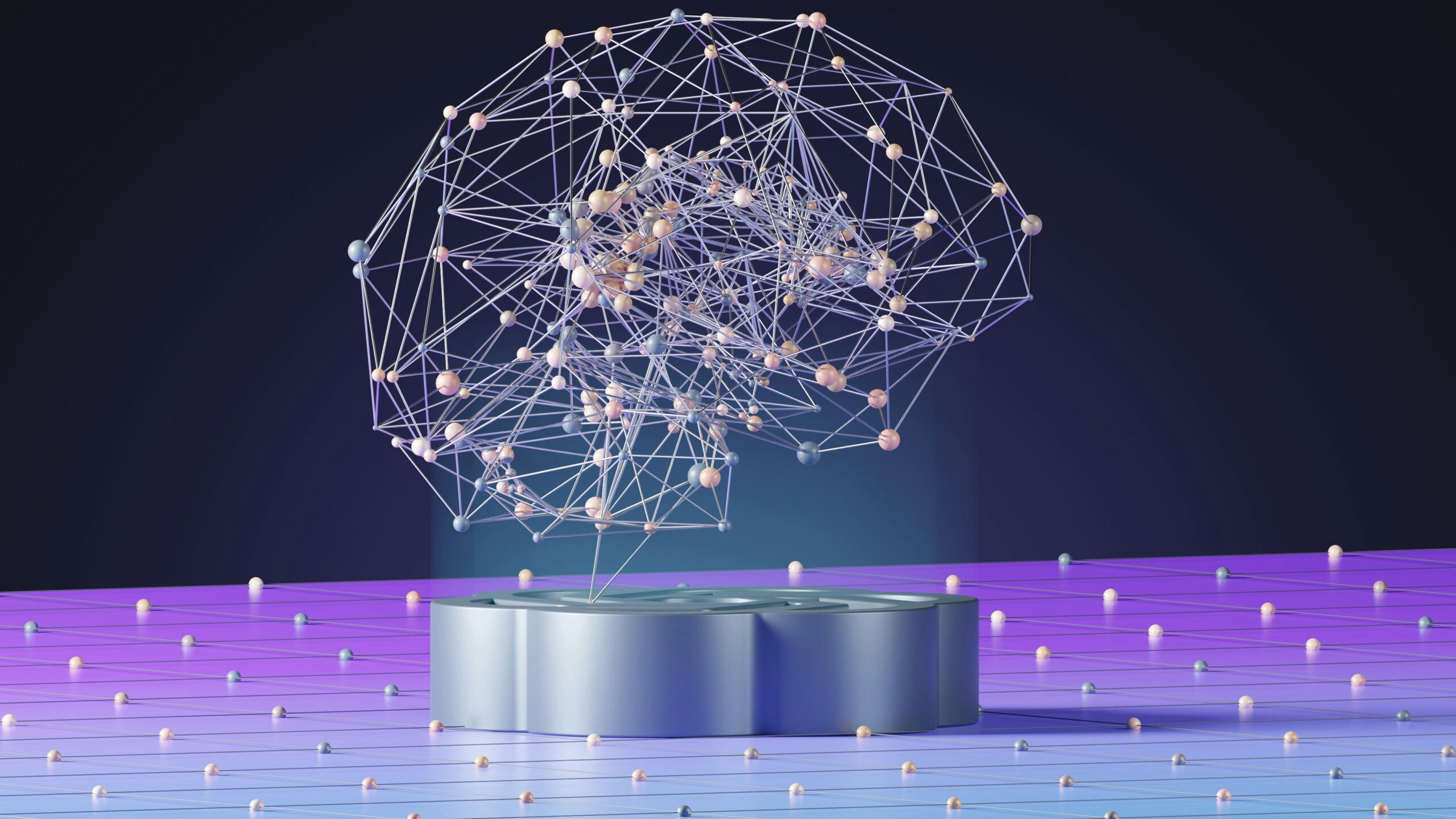 Abstract network of connected nodes representing knowledge and data